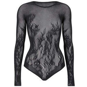 $350 NWT Wolford Wildflower String Bodysuit - Black - Size Large